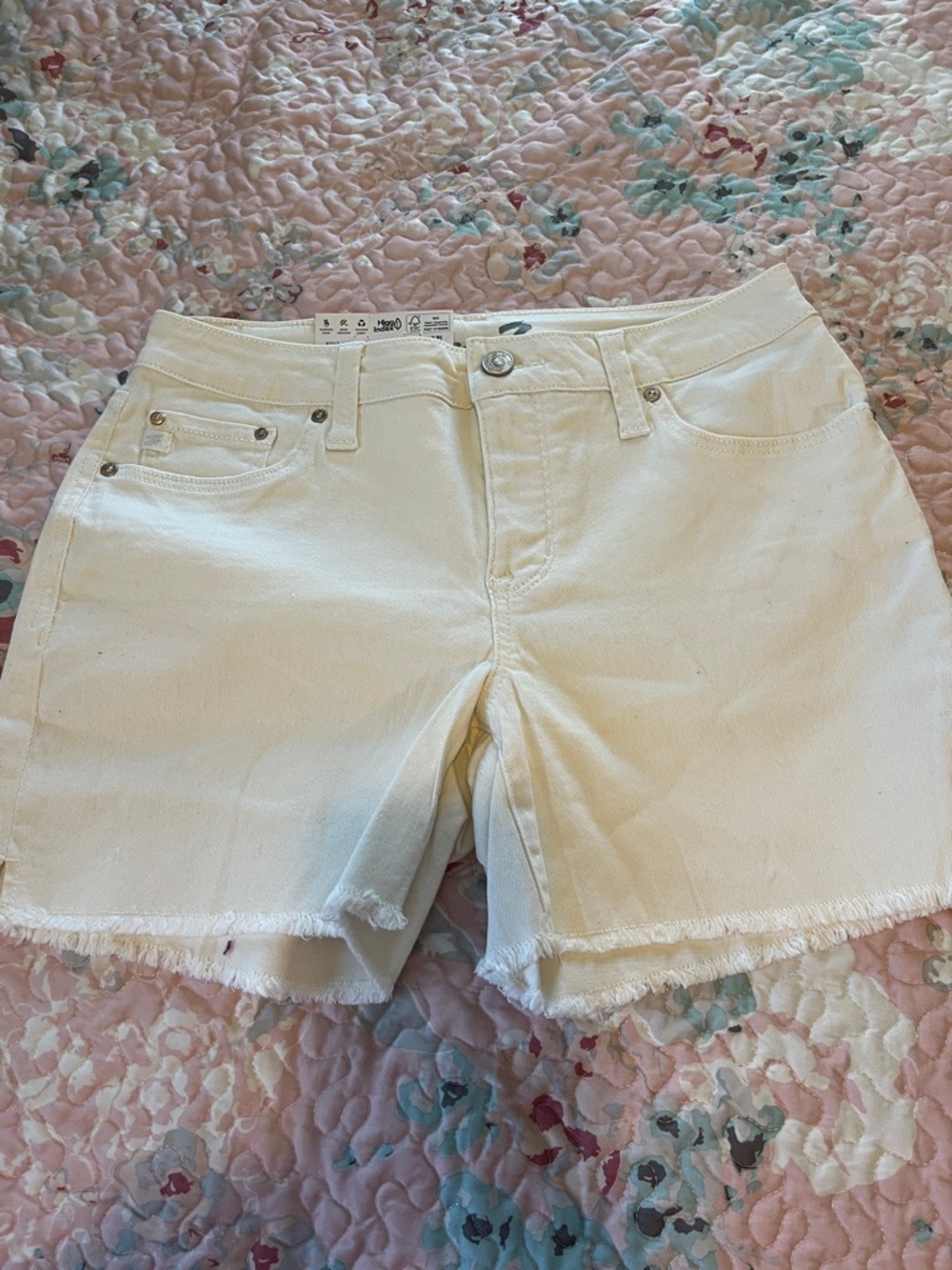 Seven7 White Denim Cutoff Shorts with Frayed Hem